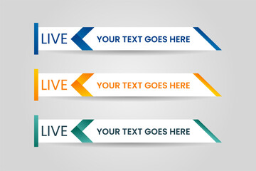 Set of bundle lower third vector design banner with yellow, blue and green shape strip color. Modern broadcast news lower for TV Bars, Breaking, Sport, Video Channel, Interface Sign, Screen, Show.