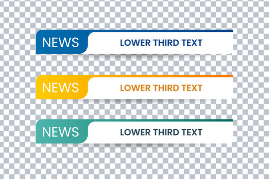 Set Of Bundle Lower Third Vector Design Banner With Yellow, Blue And Green Shape Strip Color. Modern Broadcast News Lower For TV Bars, Breaking, Sport, Video Channel, Interface Sign, Screen, Show.