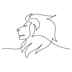 Lion portrait side face continuous line art drawing style, Design template linear minimal style. Vector illustration.  © wenich