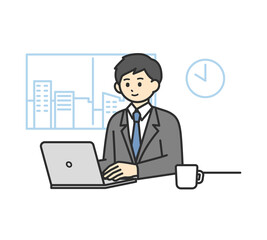 オフィスで働く男性のイラスト素材