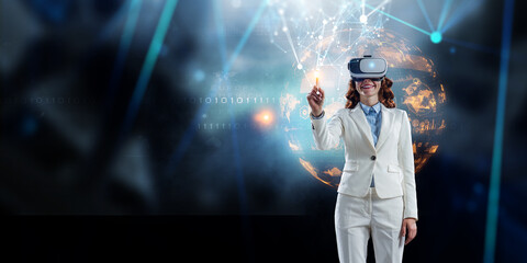 Woman wearing virtual reality goggles