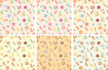 Flower Flora Spring Autumn Retro Pattern Background Set