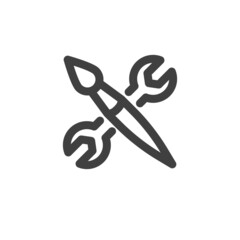 Wrench and brush line icon