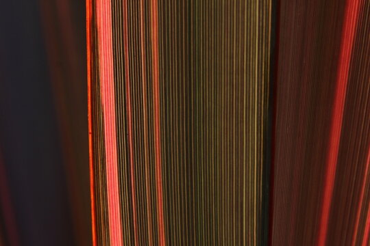 Strong red striped abstract graphic of a New Zealand flax leaf.