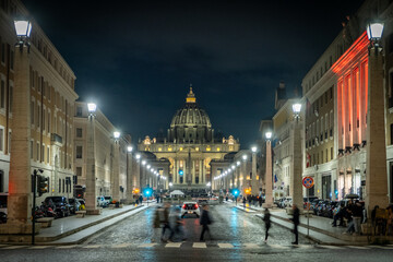 Saint Peter's Basilica at night