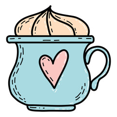 Cute coffee cup cartoon illustration with a fun heart for valentines day