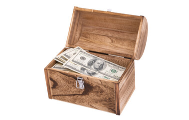 wooden chest with dollar isolated