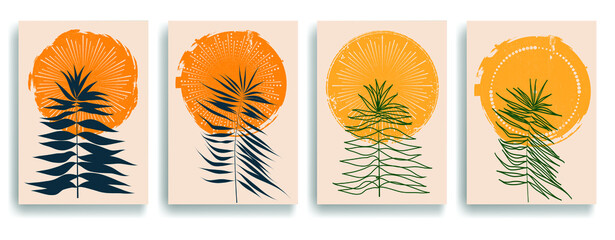 Modern poster with minimalist design elements in Boho style  . Wall art , home deco . Vector abstract shape.