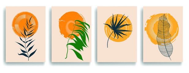 Modern poster with minimalist design elements in Boho style  . Wall art , home deco . Vector abstract shape.