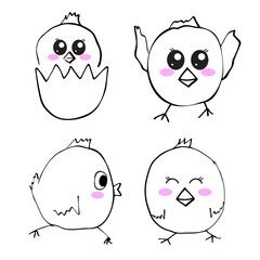 Vector illustration with cute chickens for icons.