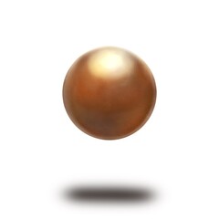 白背景の宙に浮いた金属の球体　銅色