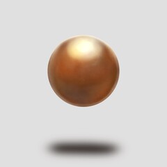 グレー背景の宙に浮いた金属の球体　銅色