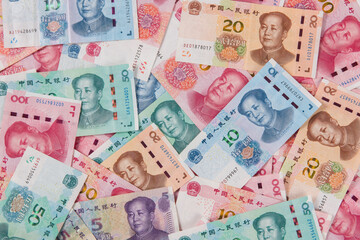 China 100 ,50 20,10Yuan RMB banknotes background. 