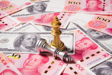 The US and China trade war and currency war concept. USD vs RMB.