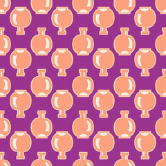 Vector seamless pattern with vase in flat style. Purple and pink color. For printing on fabric, for printing on paper, for fashion design.