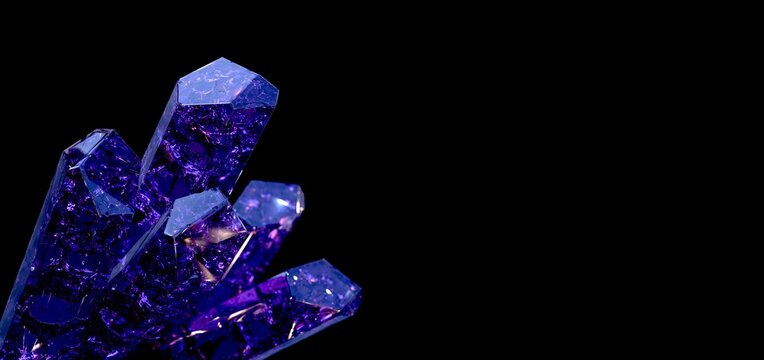 blue gemstones isolated on black 3D computer generated image