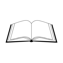 Line Icon of open book. Vector outline illustration of isolated on white background. Reading symbol