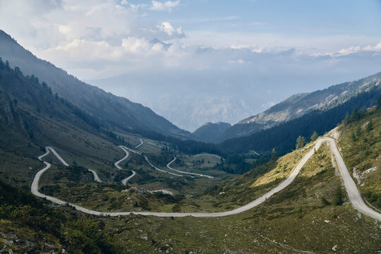 Winding road in mountain, Colle delle Finestre, Turin, Italy