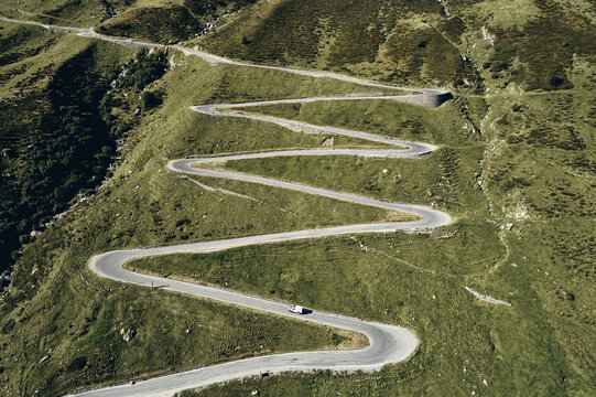 Zigzag road on Splugen Pass, Graubunden Canton, Switzerland