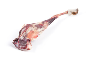 a dry raw meat leg of lamb isolated on white background