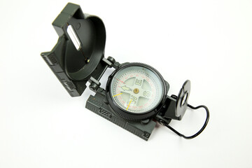 Military green compass on white background