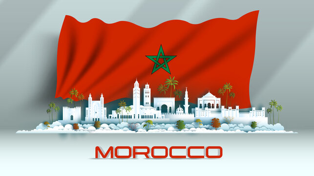 Independence anniversary celebration national day in Morocco flag background.