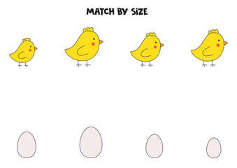 Matching game for preschool kids. Match chicks and eggs by size.