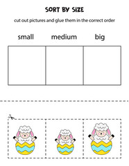 Sort Easter sheep by size. Educational worksheet for kids.