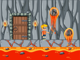 A boy in lava game scene