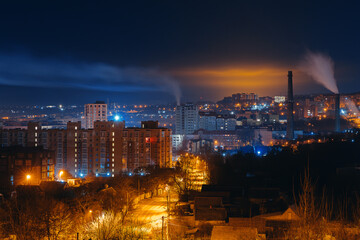 the city of Dnipro. Panoramic view of the night city. Ukraine.