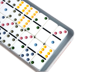 Dominoes with colorful coloring white background in package.