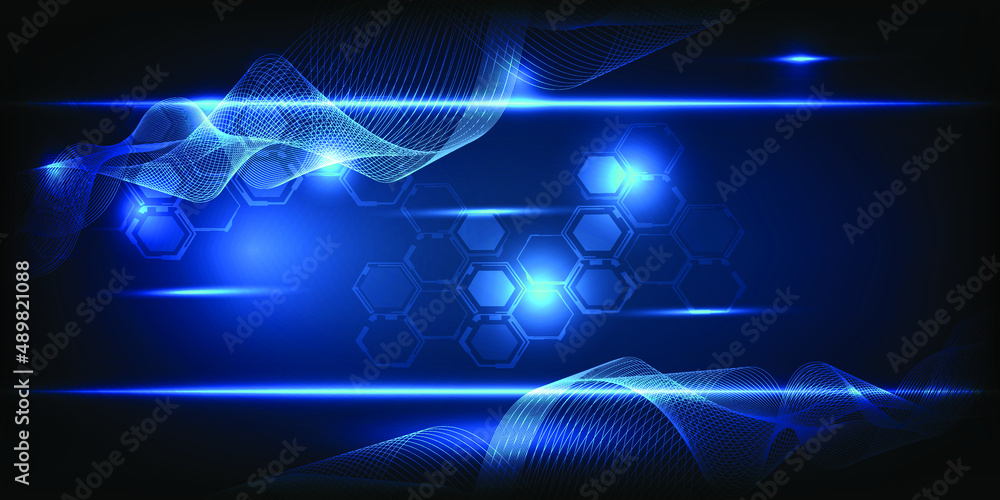 Poster vector illustrations of futuristic digital vision with net waveform abstract blue future tech artwor