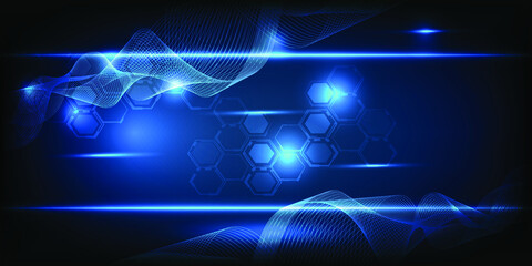 Vector illustrations of futuristic digital vision with net waveform abstract blue future tech artwork.