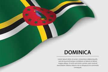 Wave flag of Dominica on white background. Banner or ribbon vector template