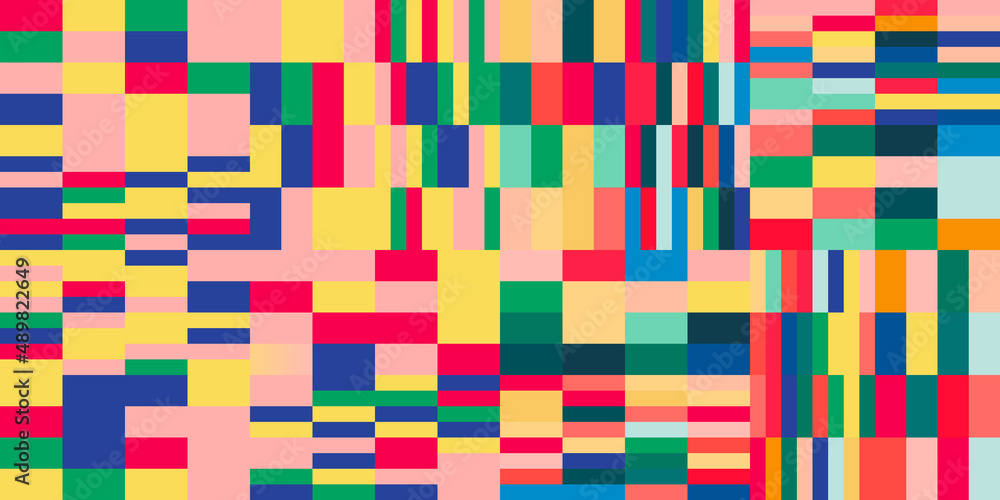 Aufkleber Modern vector abstract  geometric background with circles, rectangles and squares  in retro  style. Pastel colored simple shapes graphic pattern. Abstract mosaic artwork.