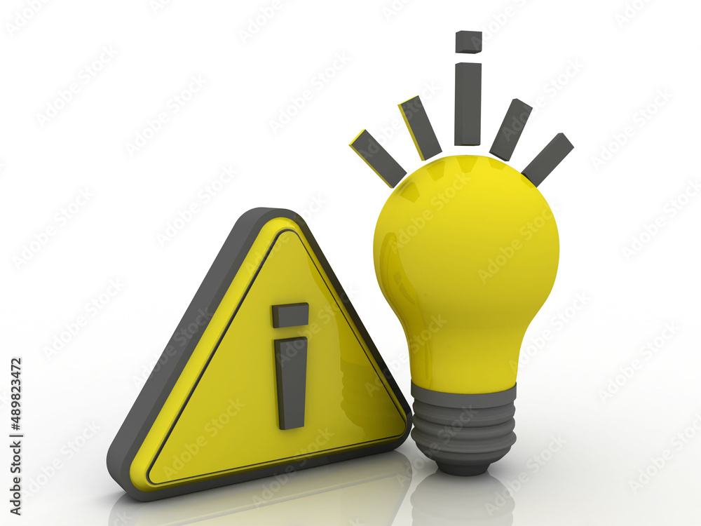 Poster 3d rendering fluorescent cfl lamp with exclamation mark