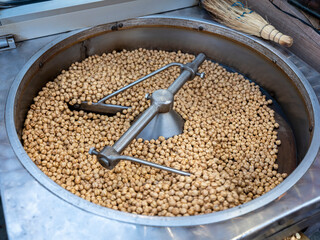 roasted chickpeas leblebi in roasting machine.