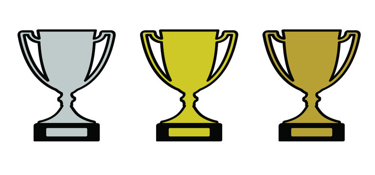 First prize. Cartoon golden winner trophy icon. Vector champion sport logo or pictogram. Cup symbol of victory event. winnaar awards. Trophies gold, bronze, silver prize award