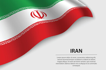 Wave flag of Iran on white background. Banner or ribbon vector template