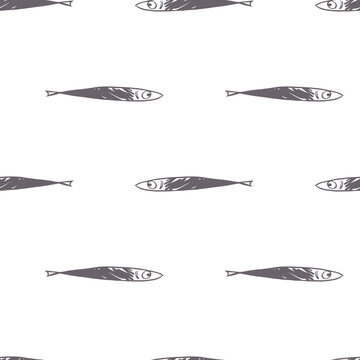 Seamless pattern from funny fishes on the white background.