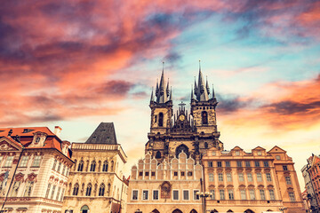 Obraz premium Tyn Church in Prague, Czech Republic old town architecture