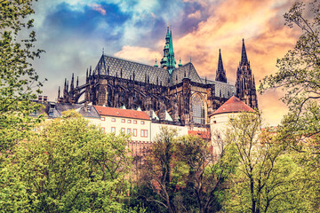 Fototapeta premium Prague Castle with St. Vitus Cathedral, Hradcany, Czech Republic