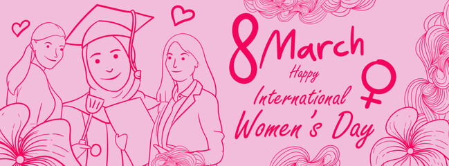 Handdrawn ilustration of International women's day for social media banner