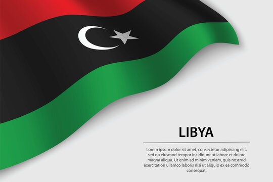 Wave flag of Libya on white background. Banner or ribbon vector template