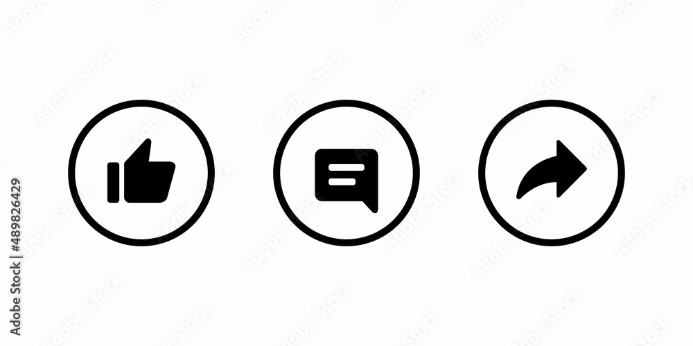 Poster like, comment, and share button icon vector in circle line