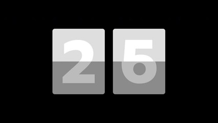 Real time flip countdown timer from thirty to zero seconds in transparent background 