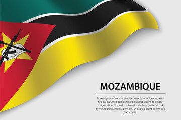 Wave flag of Mozambique on white background. Banner or ribbon vector template