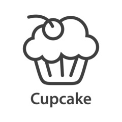 Logotipo con texto Cupcake con magdalena con cereza con líneas en color gris