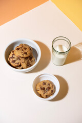 chocolate chip cookies and milk