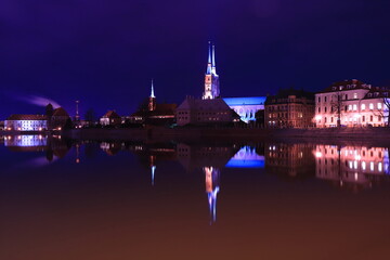 Katedra Wrocław, noc, Odra, Stare miasto